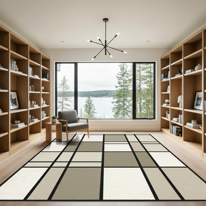 Neutral Tones Geometric Grid Rug