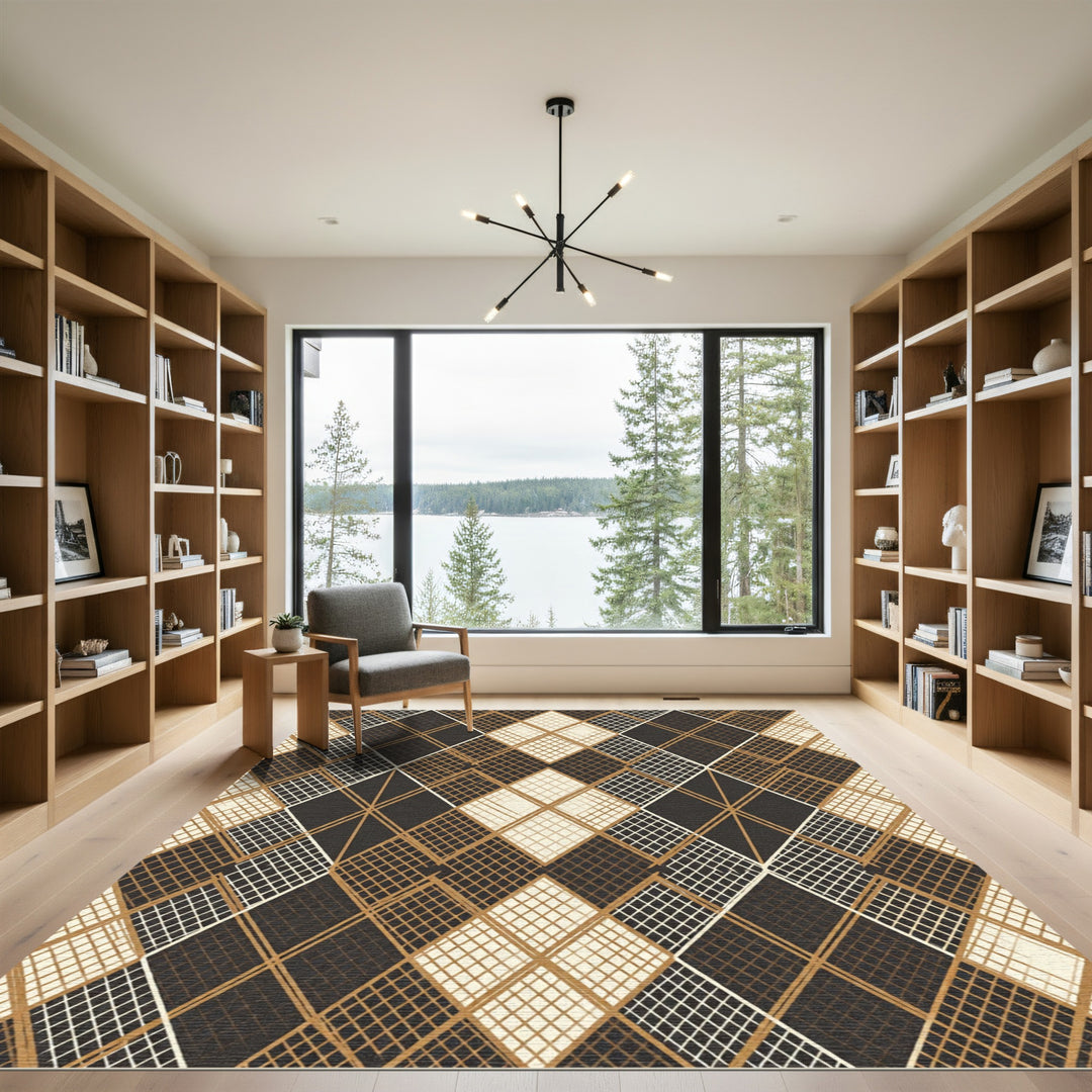 Brown Cream Diamond Net Rug