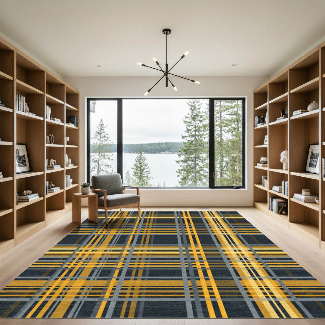Modern Yellow Gray Plaid Lines Rug