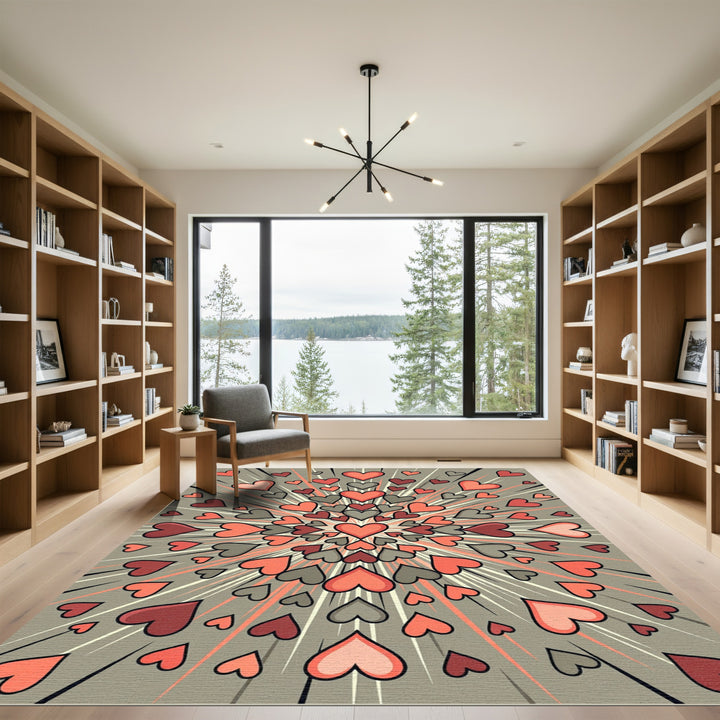 Explosion Hearts Coral Gray Rug