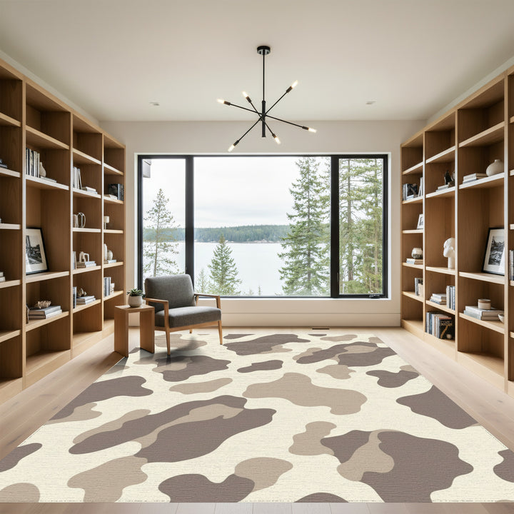 Neutral Earthy Tone Camouflage Swirl Rug