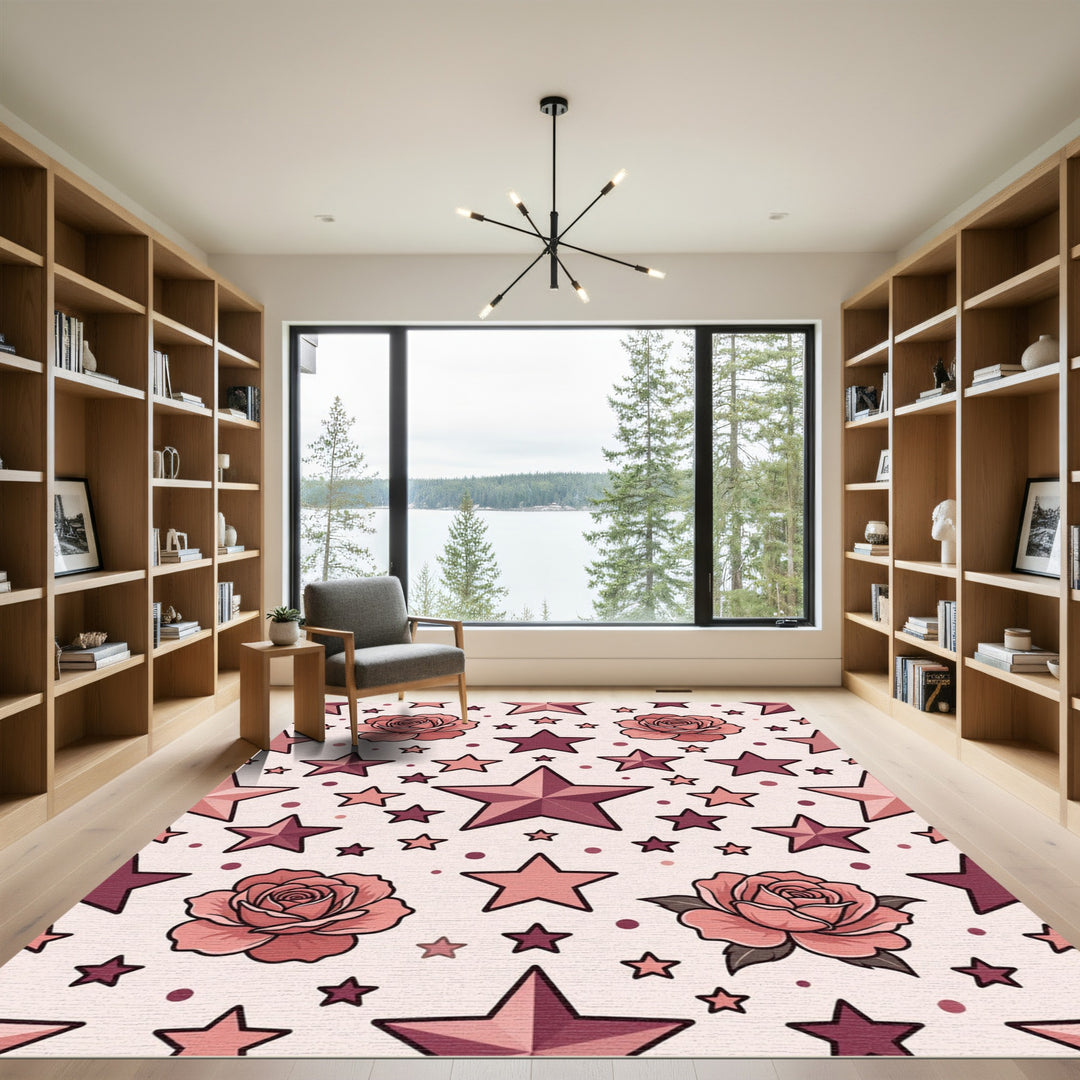 Pink Rose Starburst Composition Rug