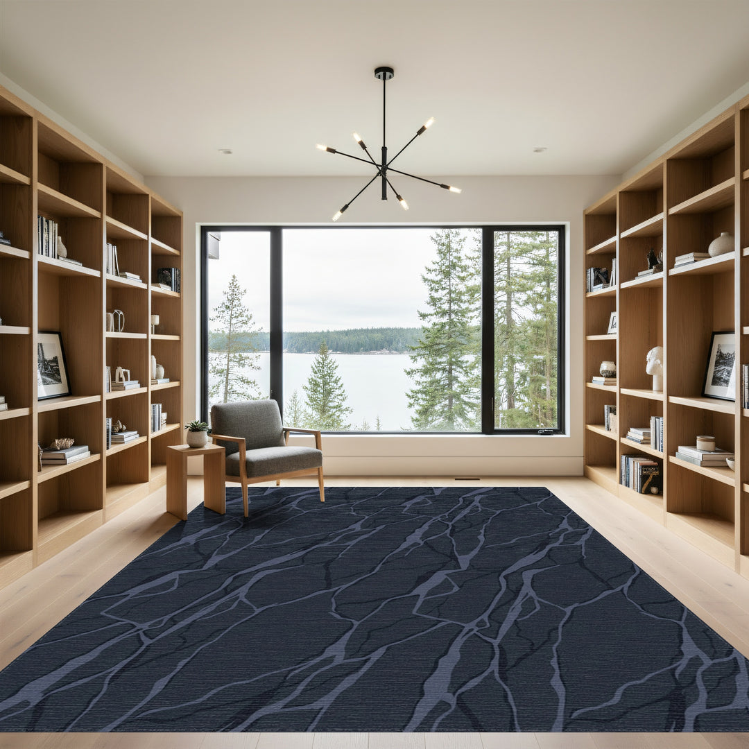 Deep Blue Marble Vein Rug