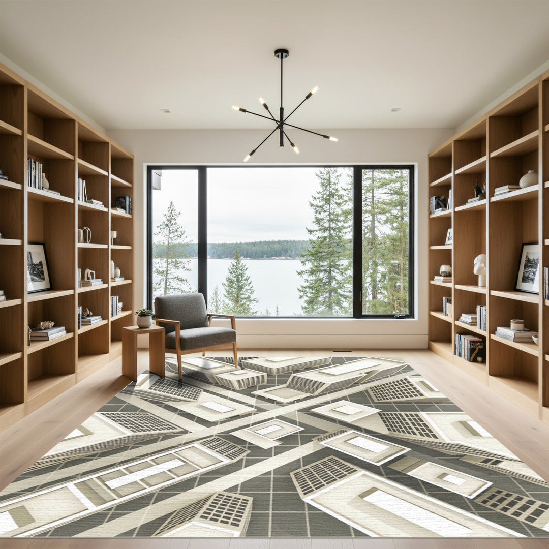 Modern Geometric Cityscape Aerial View Rug