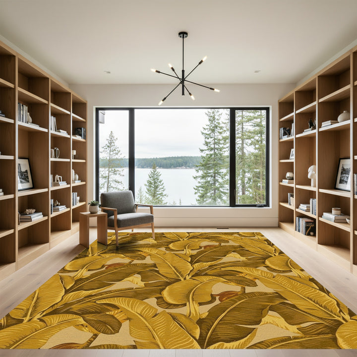 Golden Banana Leaf Tropical Jungle Rug