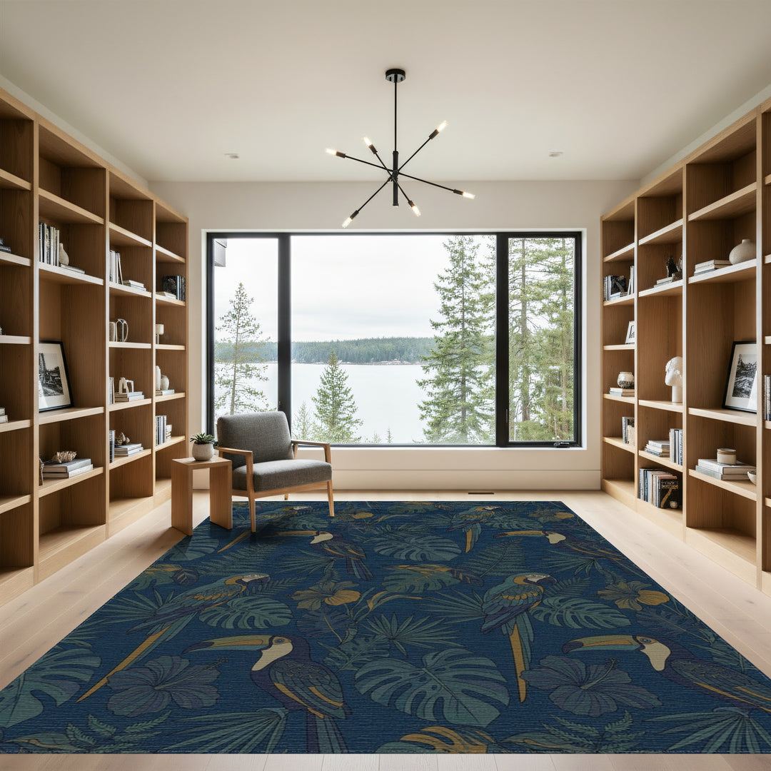Tropical Toucan and Macaw Jungle Rug