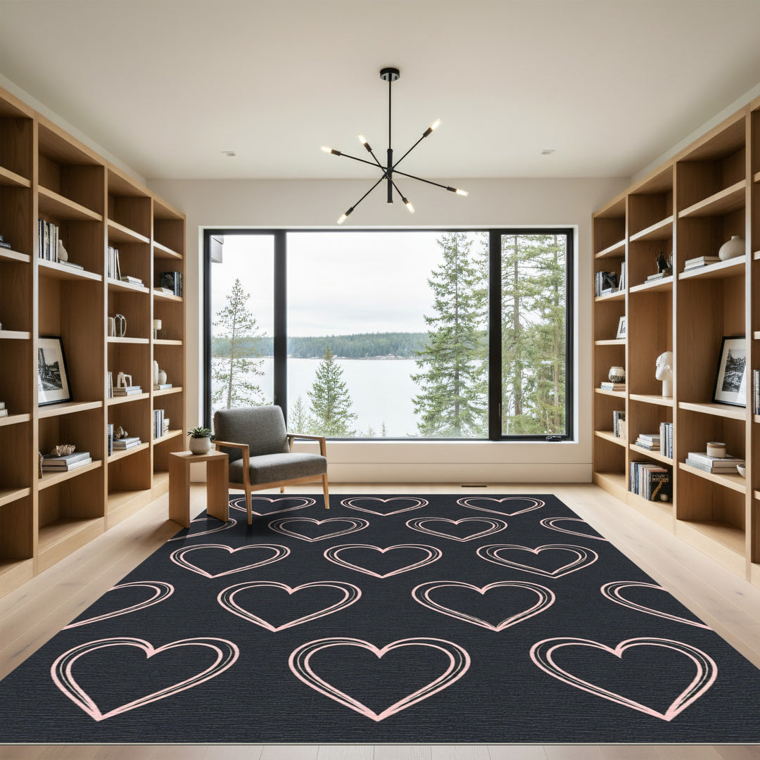 Blush Hearts on Dark Gray Rug