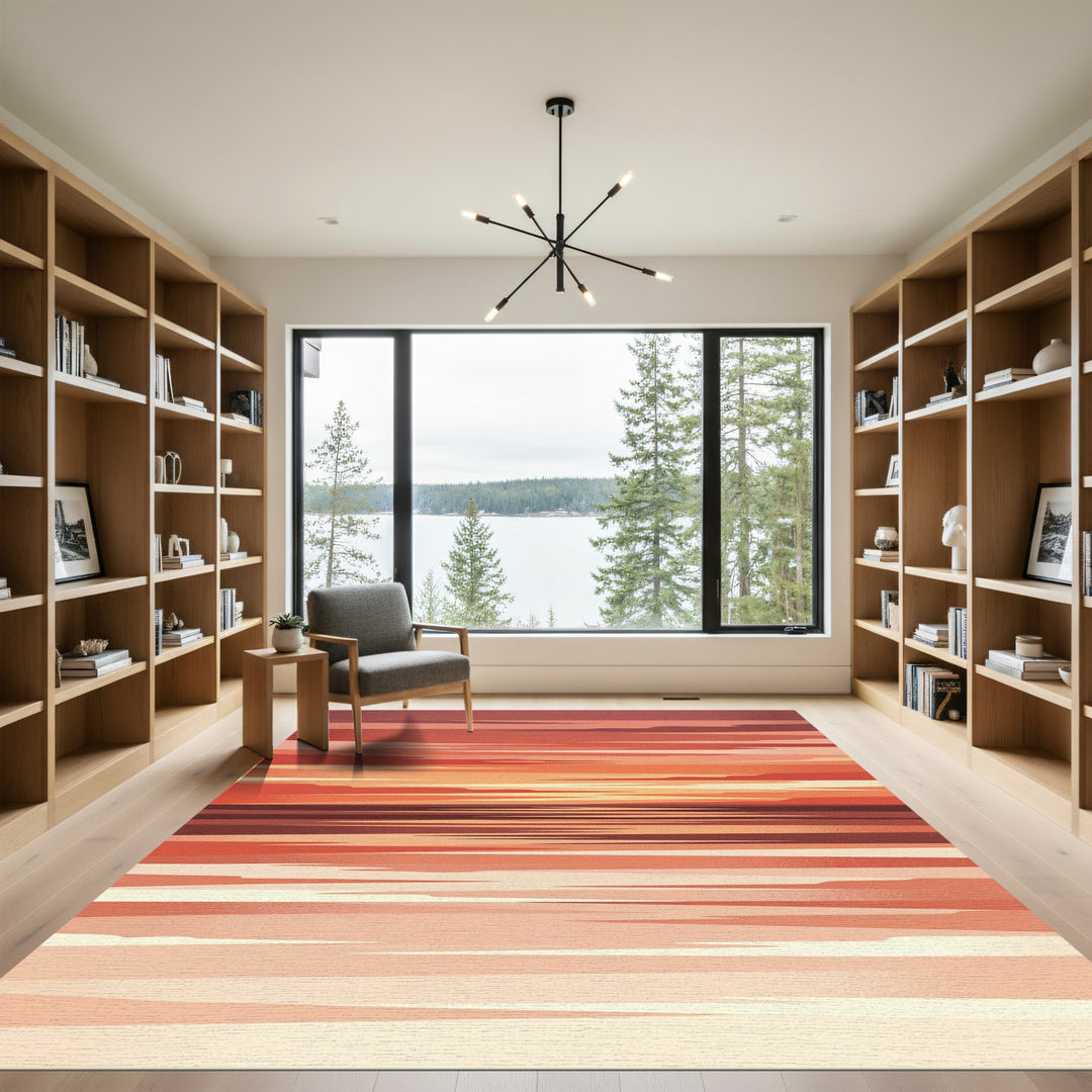 Crimson Horizon Horizontal Stripe Rug