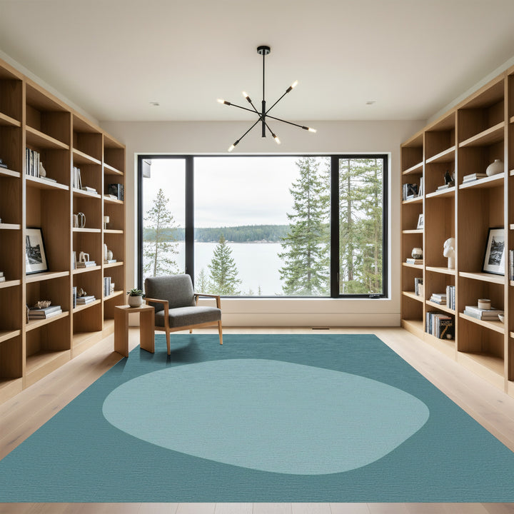 Teal Blue Organic Abstract Blob Rug