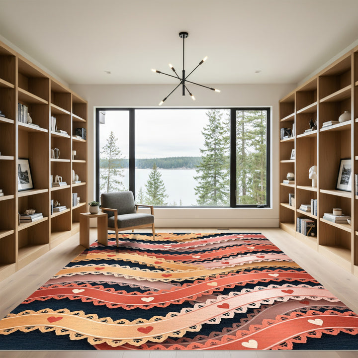 Pink Orange Heart Lace Ribbons Rug
