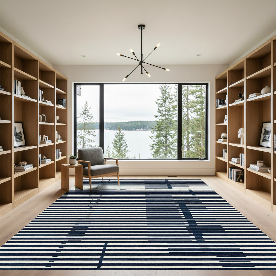 Modern Navy White Linear Gradient Rug