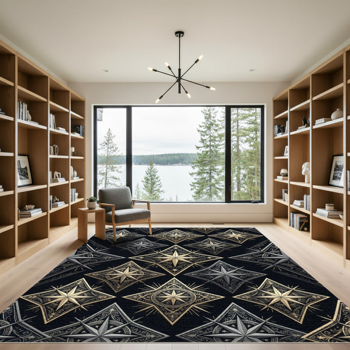 Ornate Gold Starburst Diamond Pattern Rug