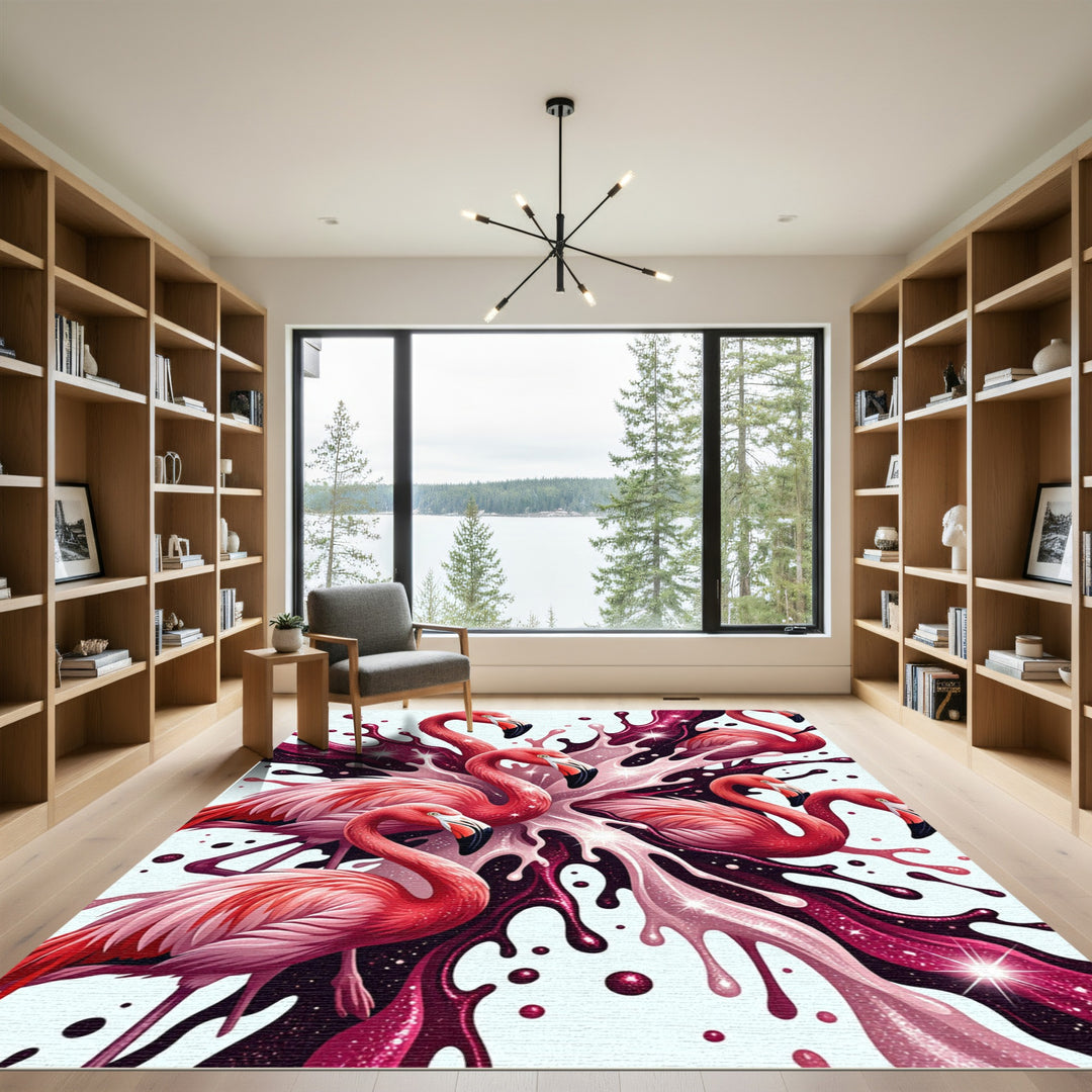 Vibrant Pink Flamingo Splash Swirl Rug
