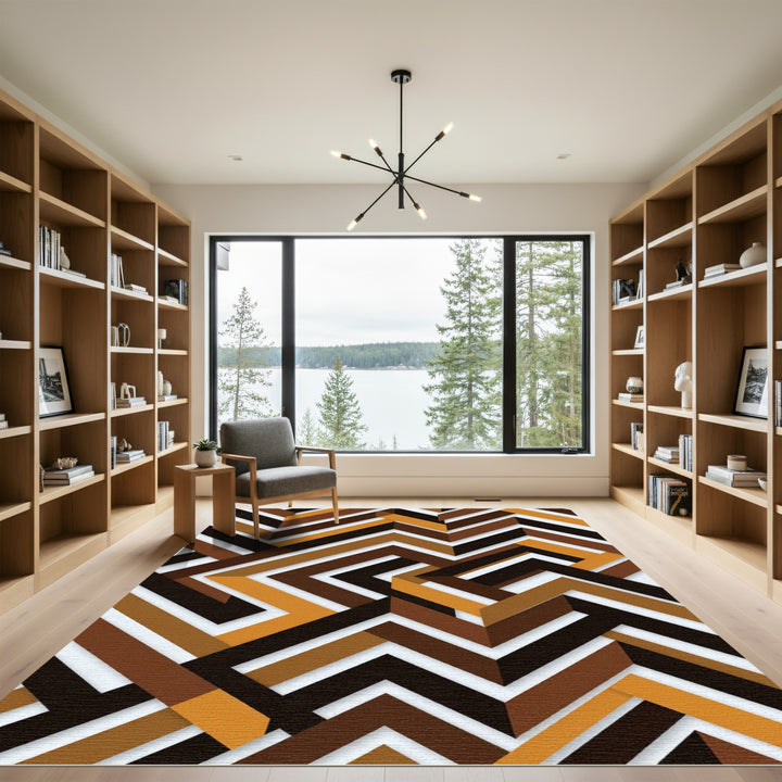 Geometric Chocolate Orange Chevron Overlay Rug