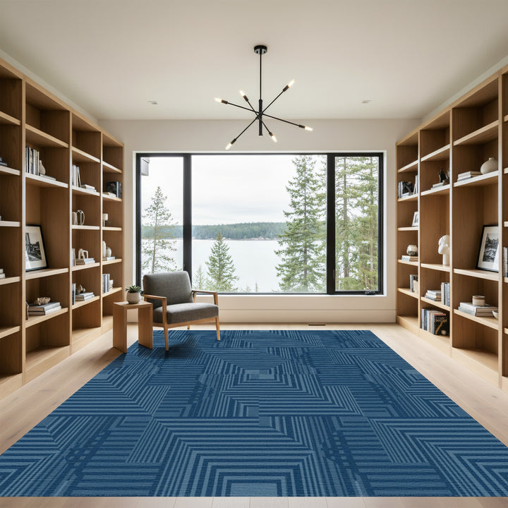 Deep Blue Geometric Stripe Square Rug