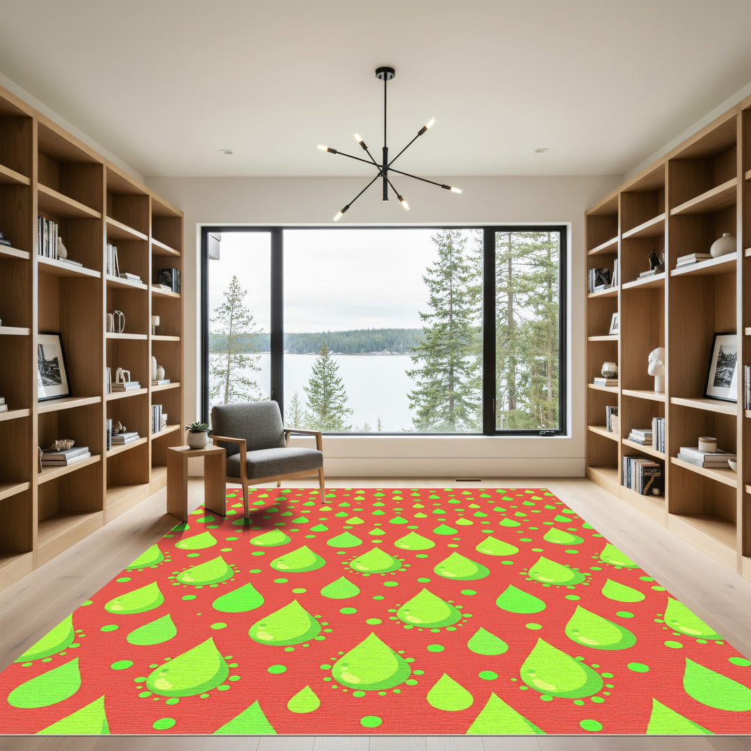 Lime Green Raindrop Coral Background Rug