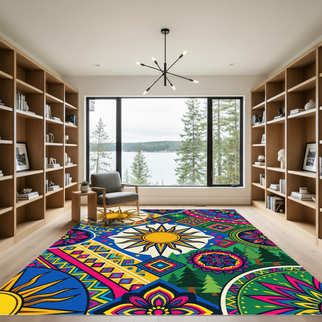 Vibrant Sunny Day Geometric Folk Rug