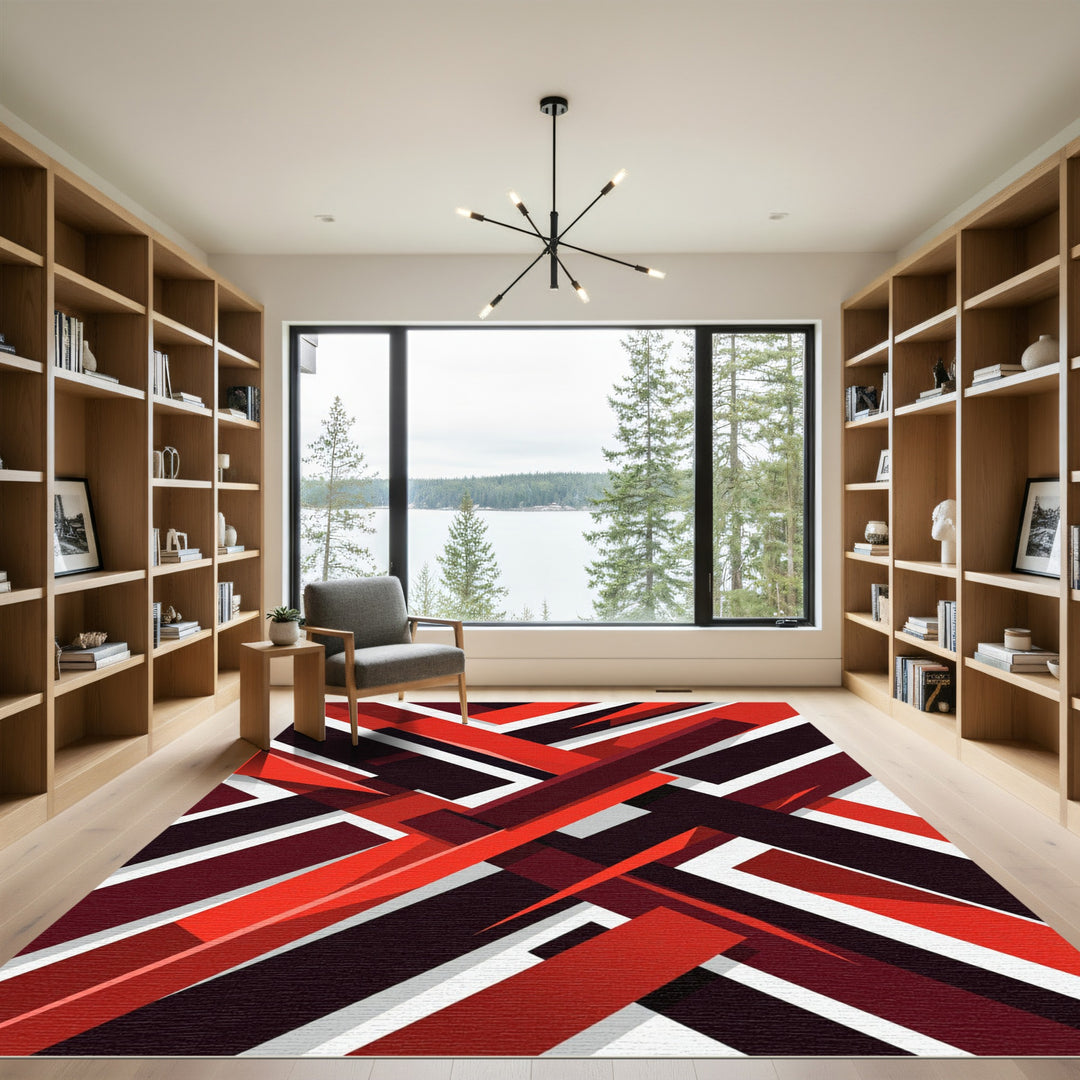 Bold Red Angled Geometric Abstraction Rug