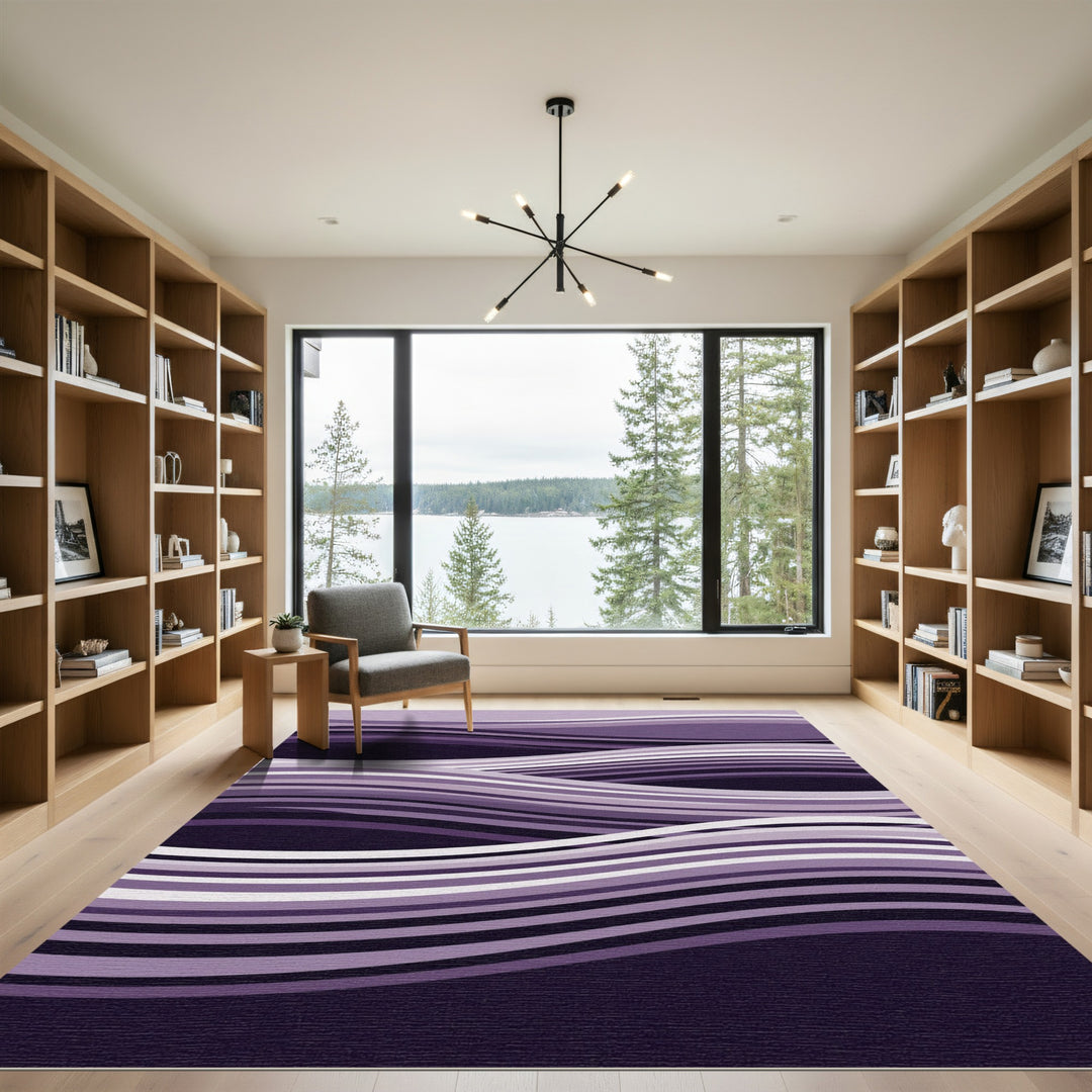 Purple Abstract Wavy Stripe Rug