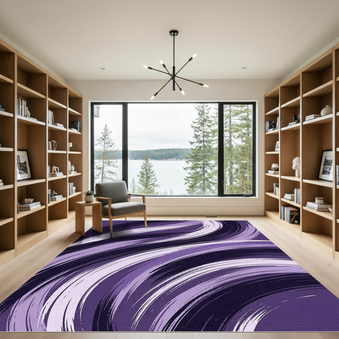 Abstract Purple Swirl Brushstroke Rug
