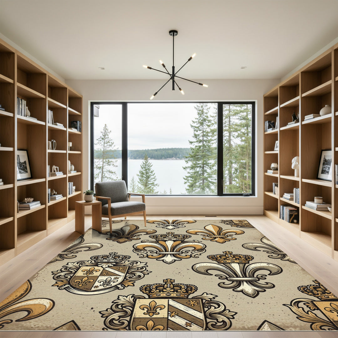 Royal Gold Crest Fleur De Lis Rug