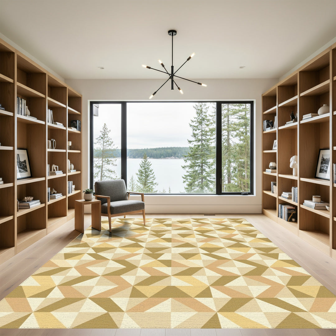 Golden Brown Geometric Triangle Cluster Rug