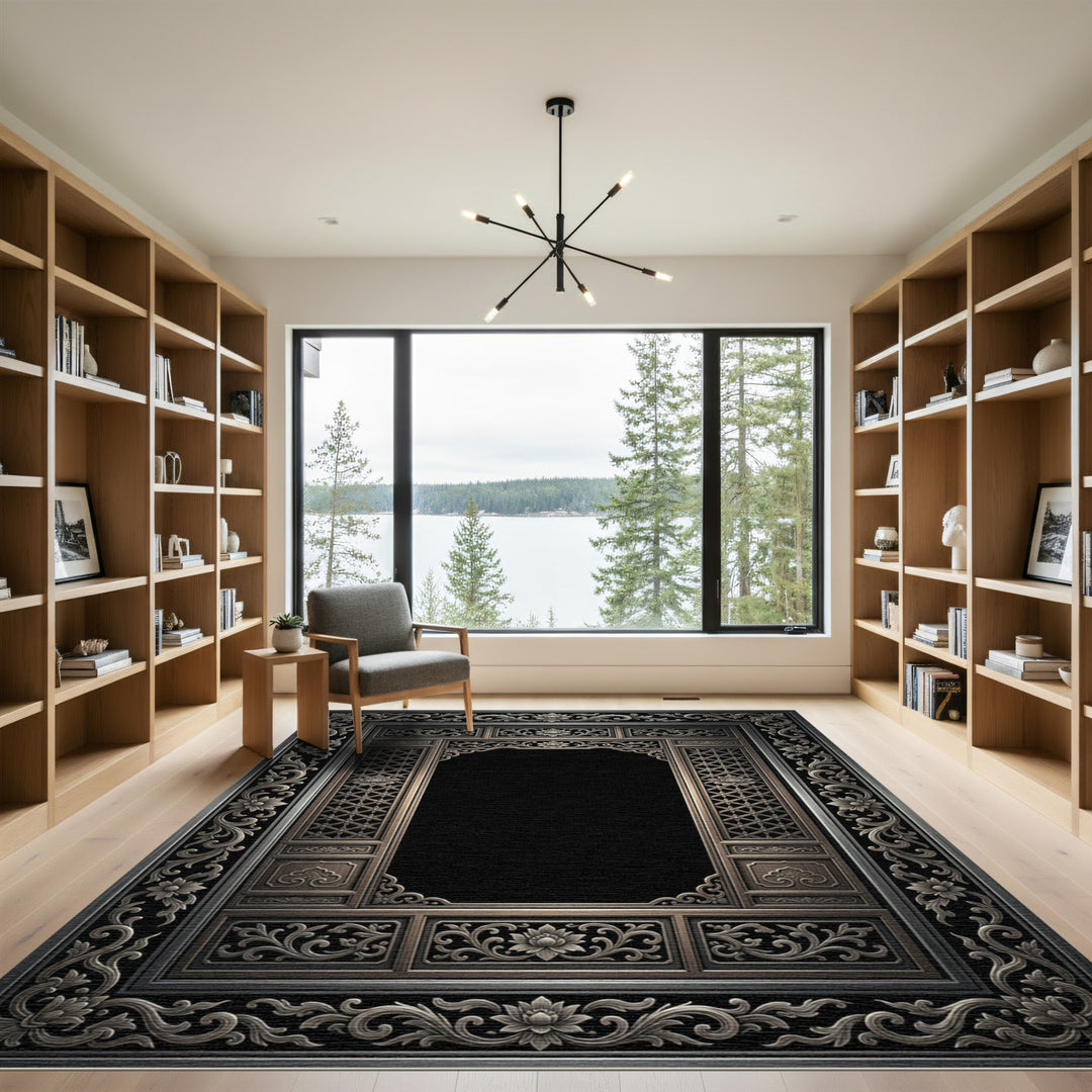 Ornate Silver Lotus Archway Rug