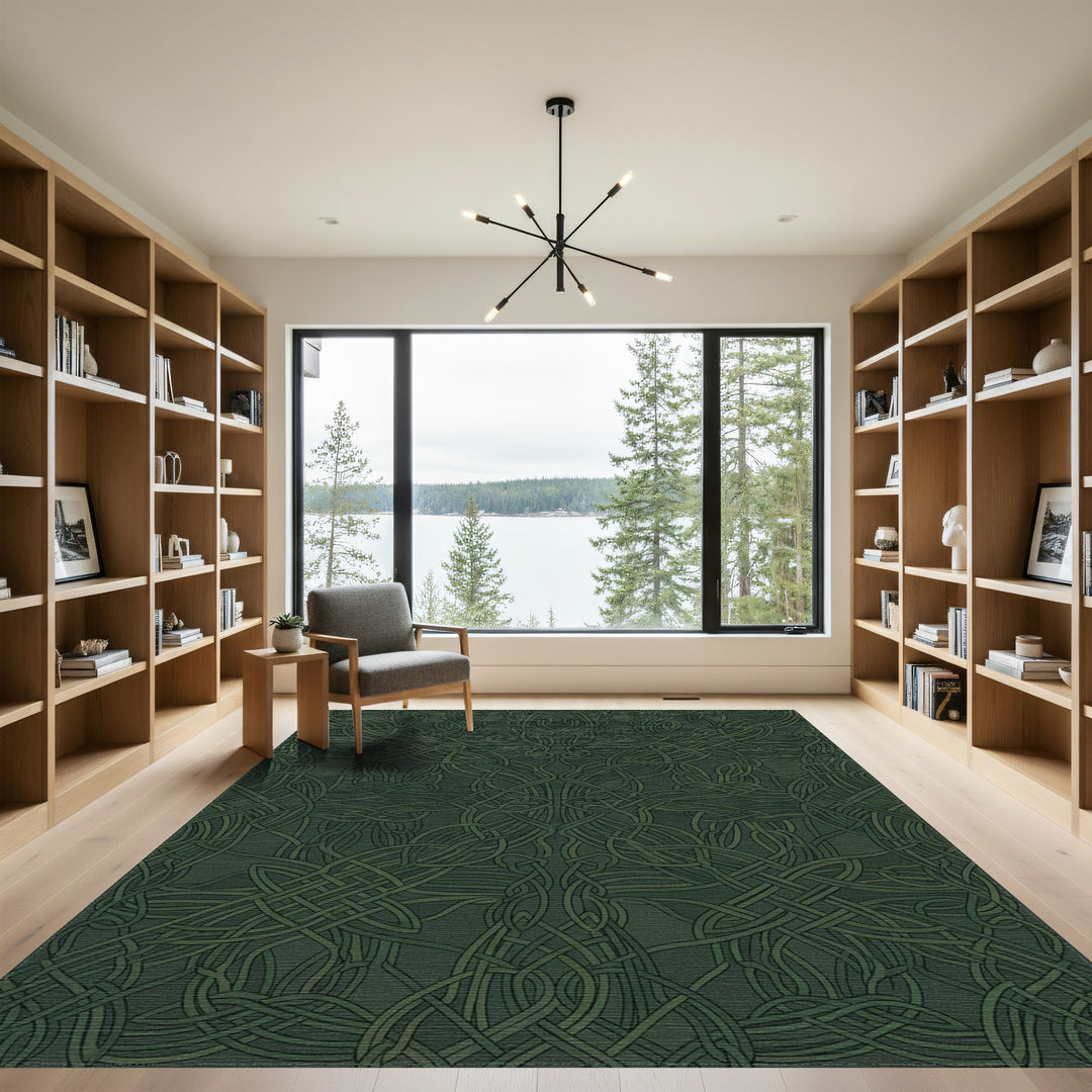Deep Forest Green Intertwined Knot Rug