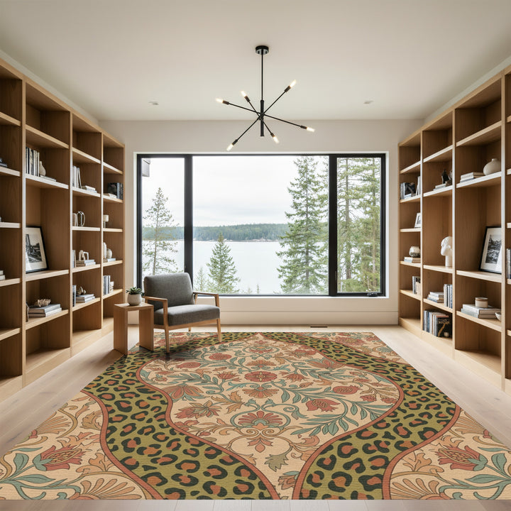Earthy Floral Leopard Stripe Medallion Rug
