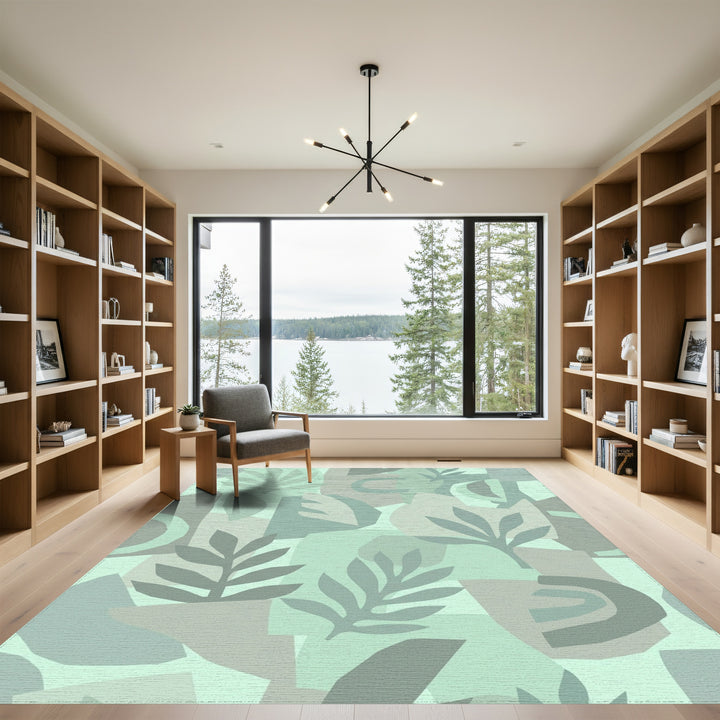 Abstract Foliage Collage in Seafoam Hues Rug