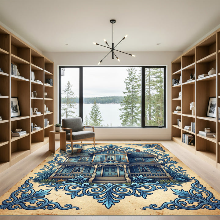 Antique Victorian Blue Floral Home Rug