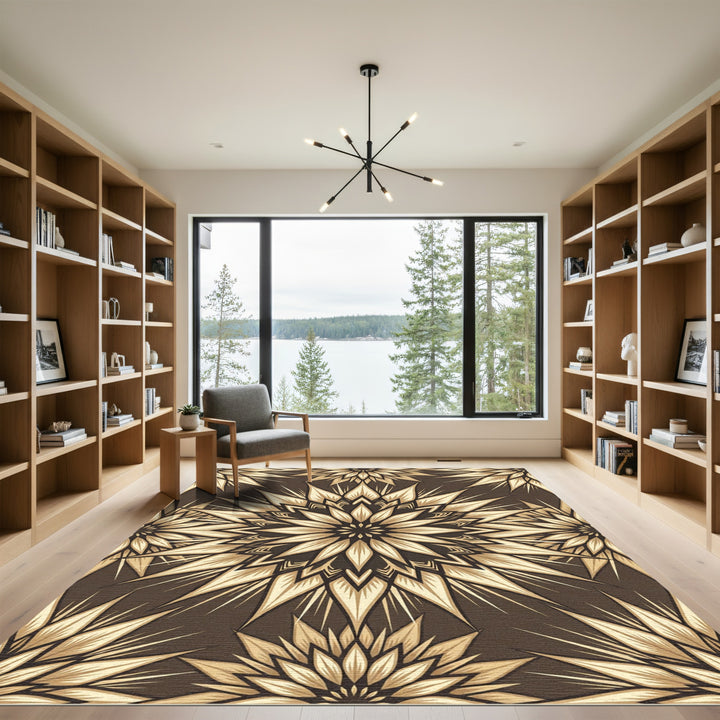 Golden Starburst Mandala Rug