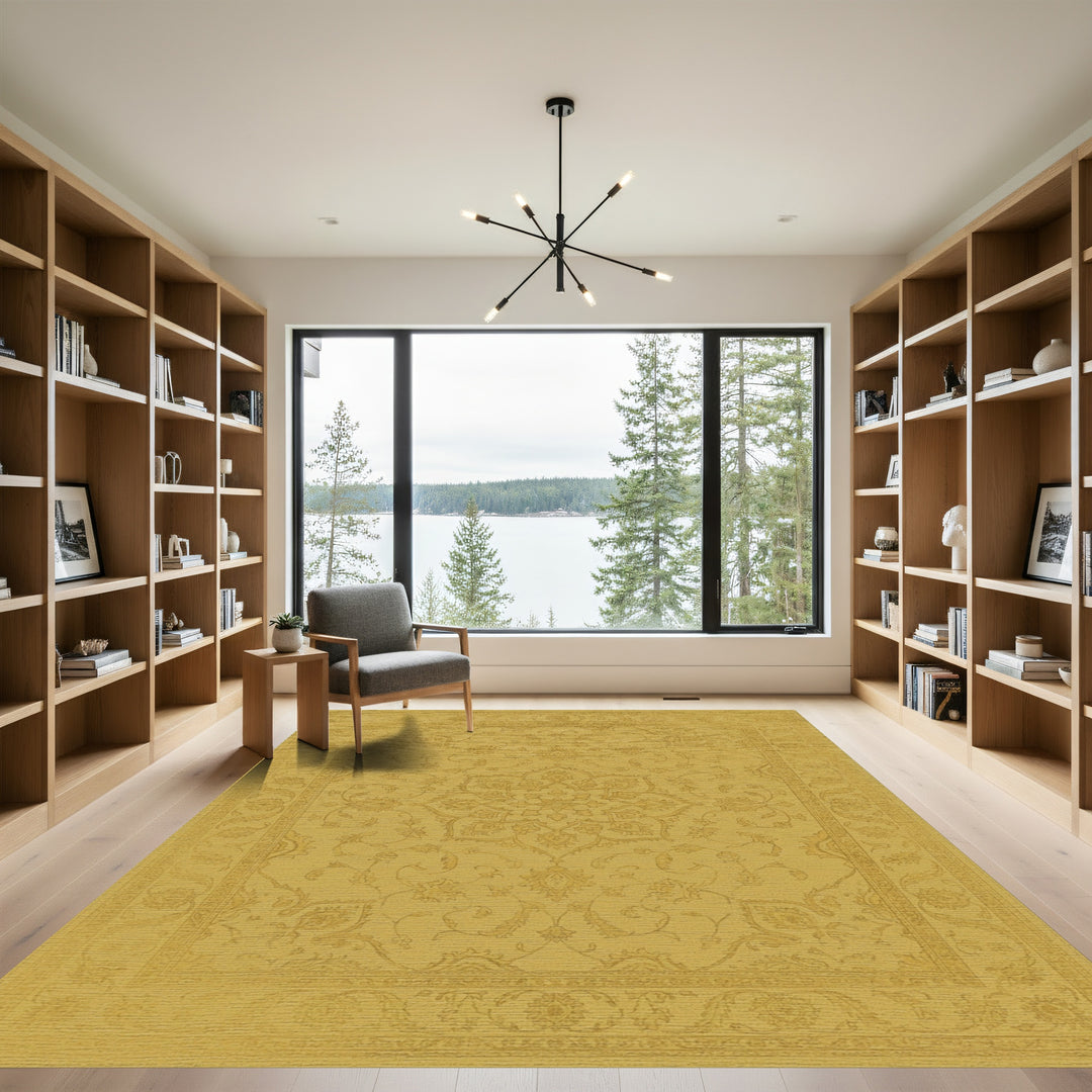 Elaborate Golden Leaf Scroll Rug