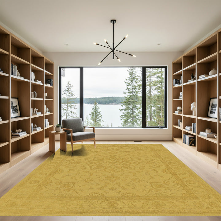 Elaborate Golden Leaf Scroll Rug