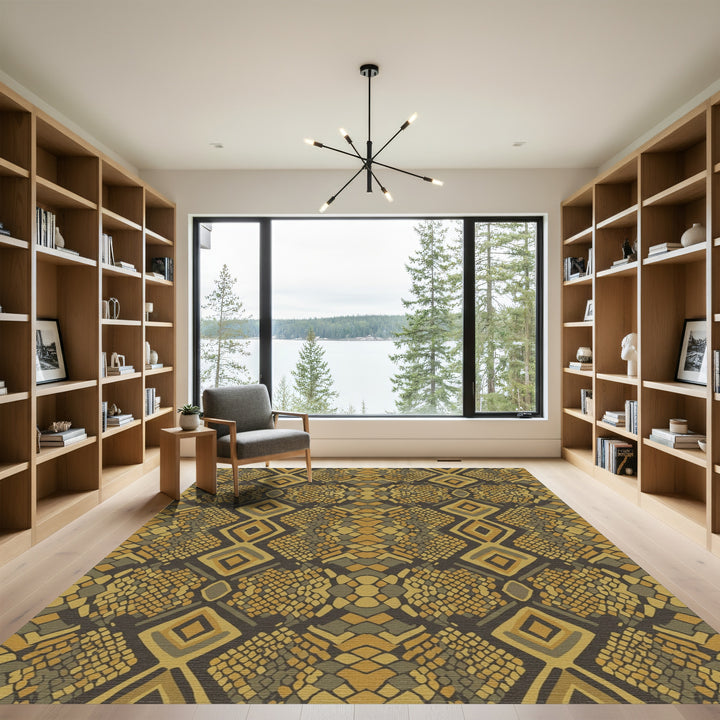 Earthy Serpent Scale Diamond Medallion Rug