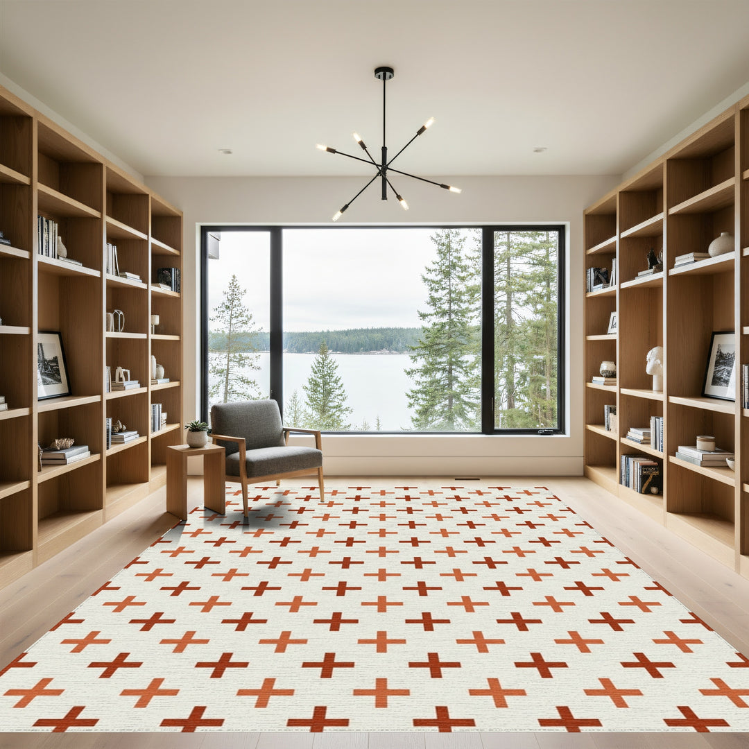 Terracotta Cross Grid Rug