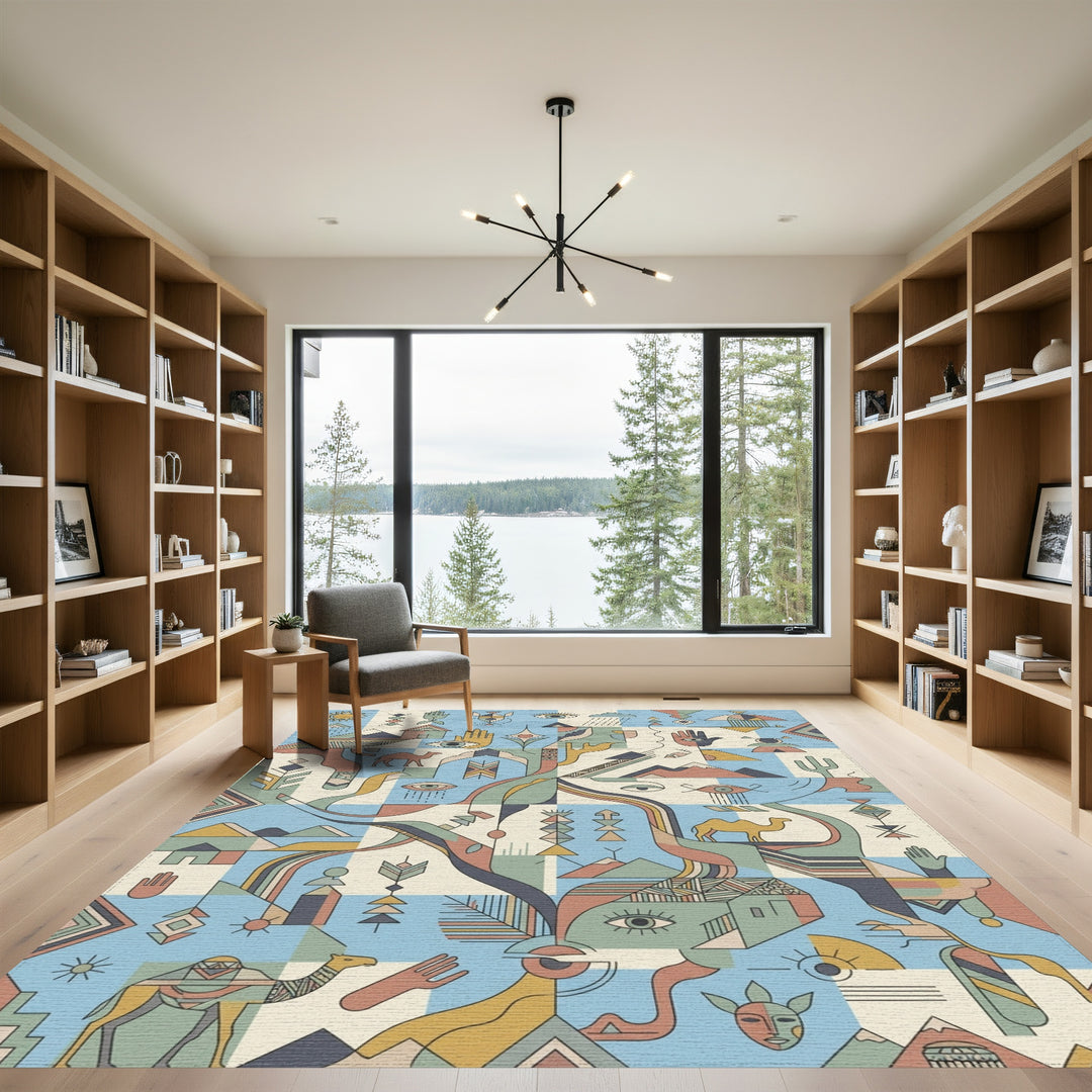 Earthy Abstract Desert Caravan Landscape Rug