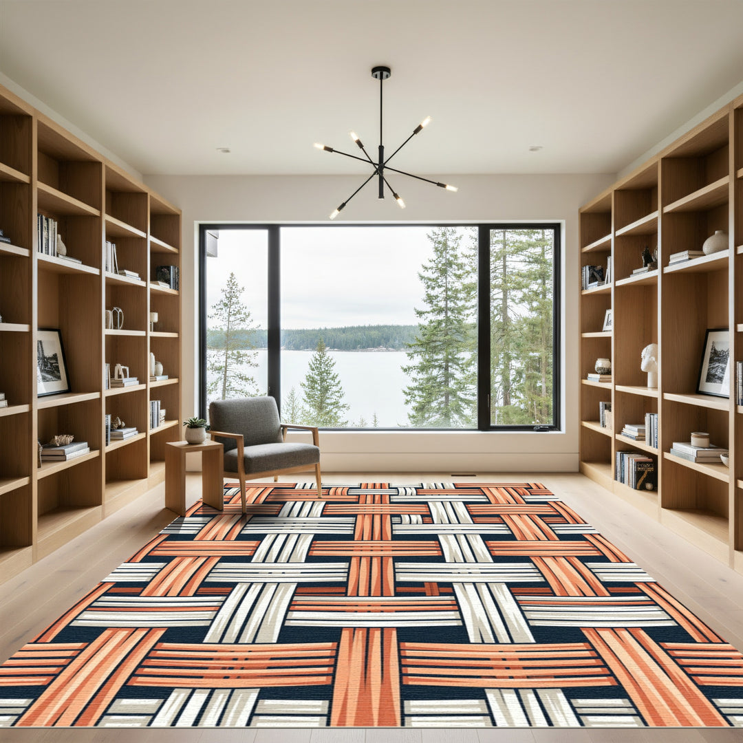 Woven Stripe Peach and Cream Rug