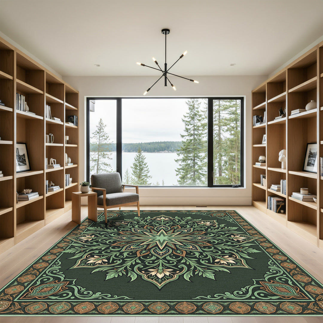 Ornate Emerald Medallion Garden Rug