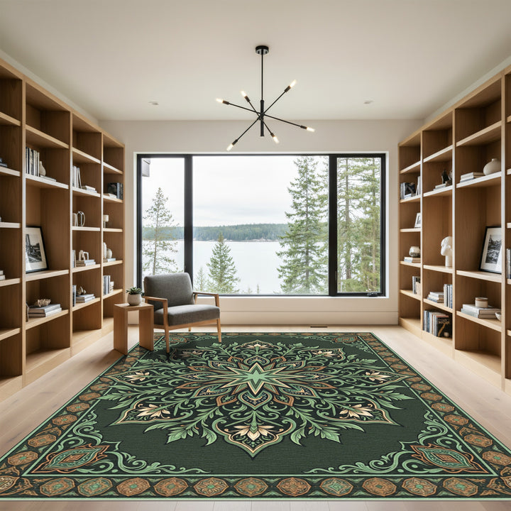 Ornate Emerald Medallion Garden Rug