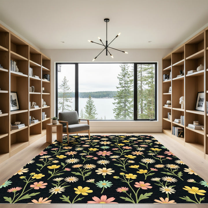 Pastel Daisy Floral Meadow Background Rug