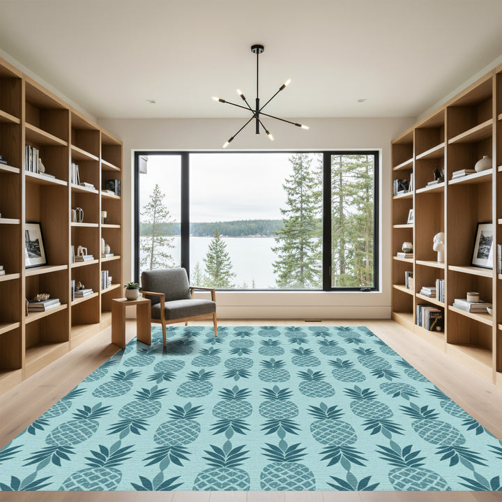 Teal Pineapple Repeating Tropical Fruit Rug