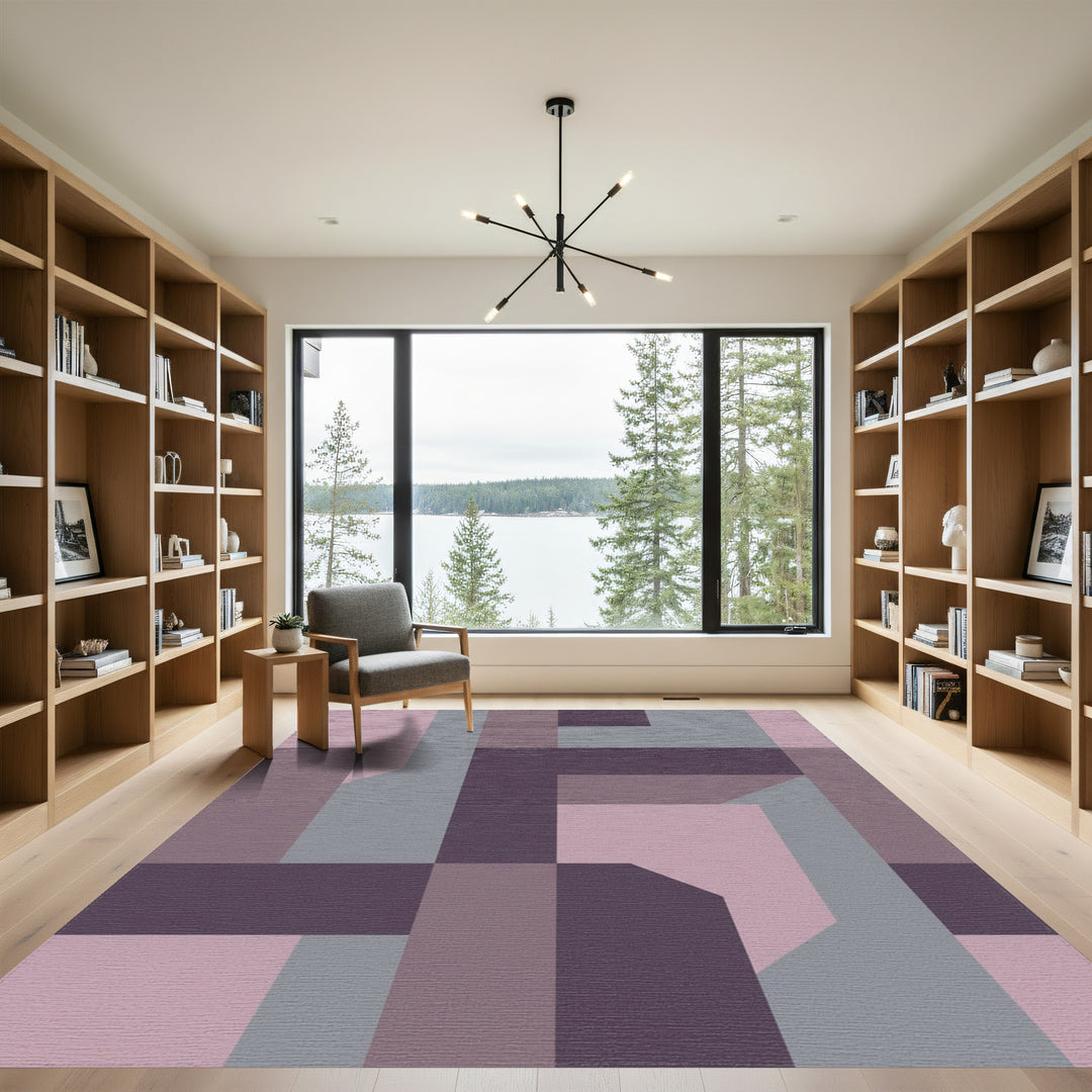 Pastel Purple Geometric Blocks Rug
