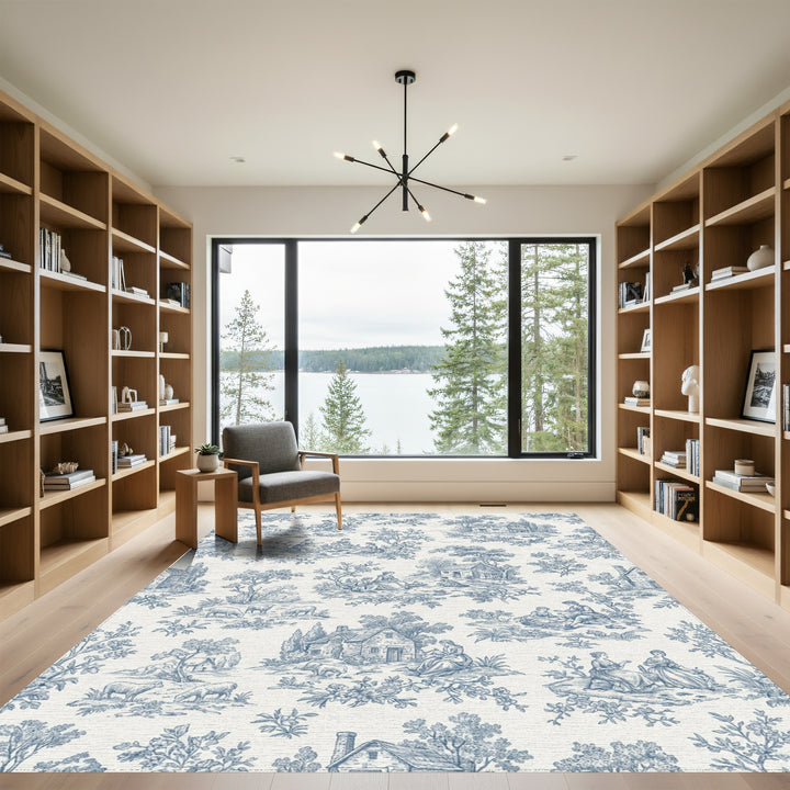 Blue Countryside Scenic Pastoral Life Rug