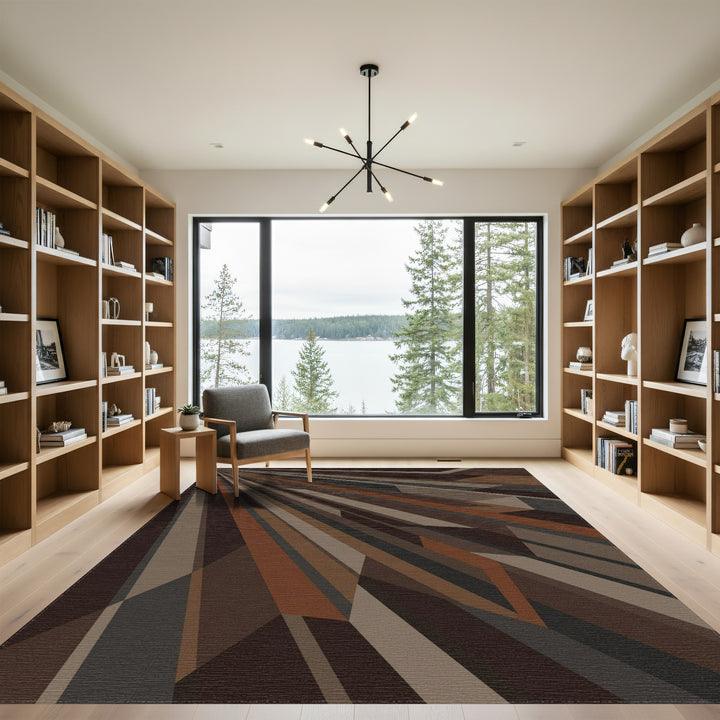 Modern Earthy Tone Geometric Rays Rug