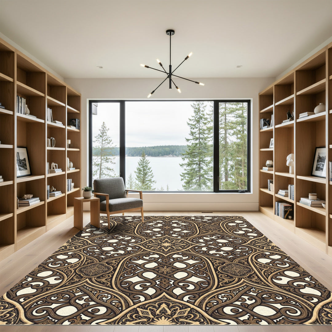 Ornate Brown Intertwined Arabesque Rug