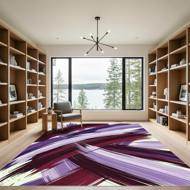 Abstract Brushstroke Purple Burgundy Rug