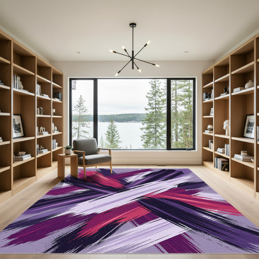 Abstract Magenta Purple Brushstroke Rug