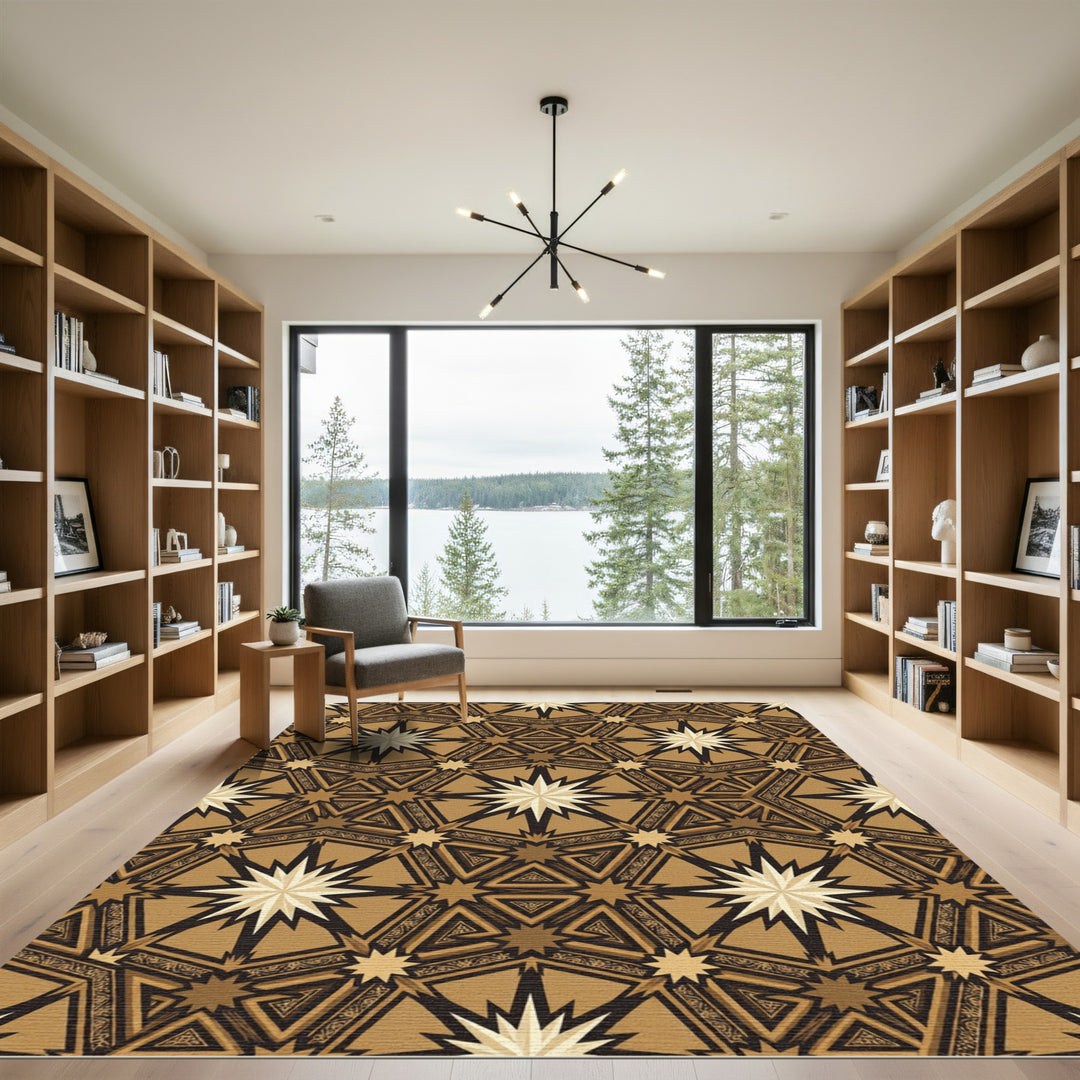 Golden Starburst Geometric Medallion Rug