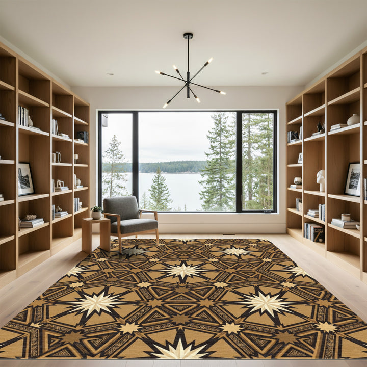 Golden Starburst Geometric Medallion Rug